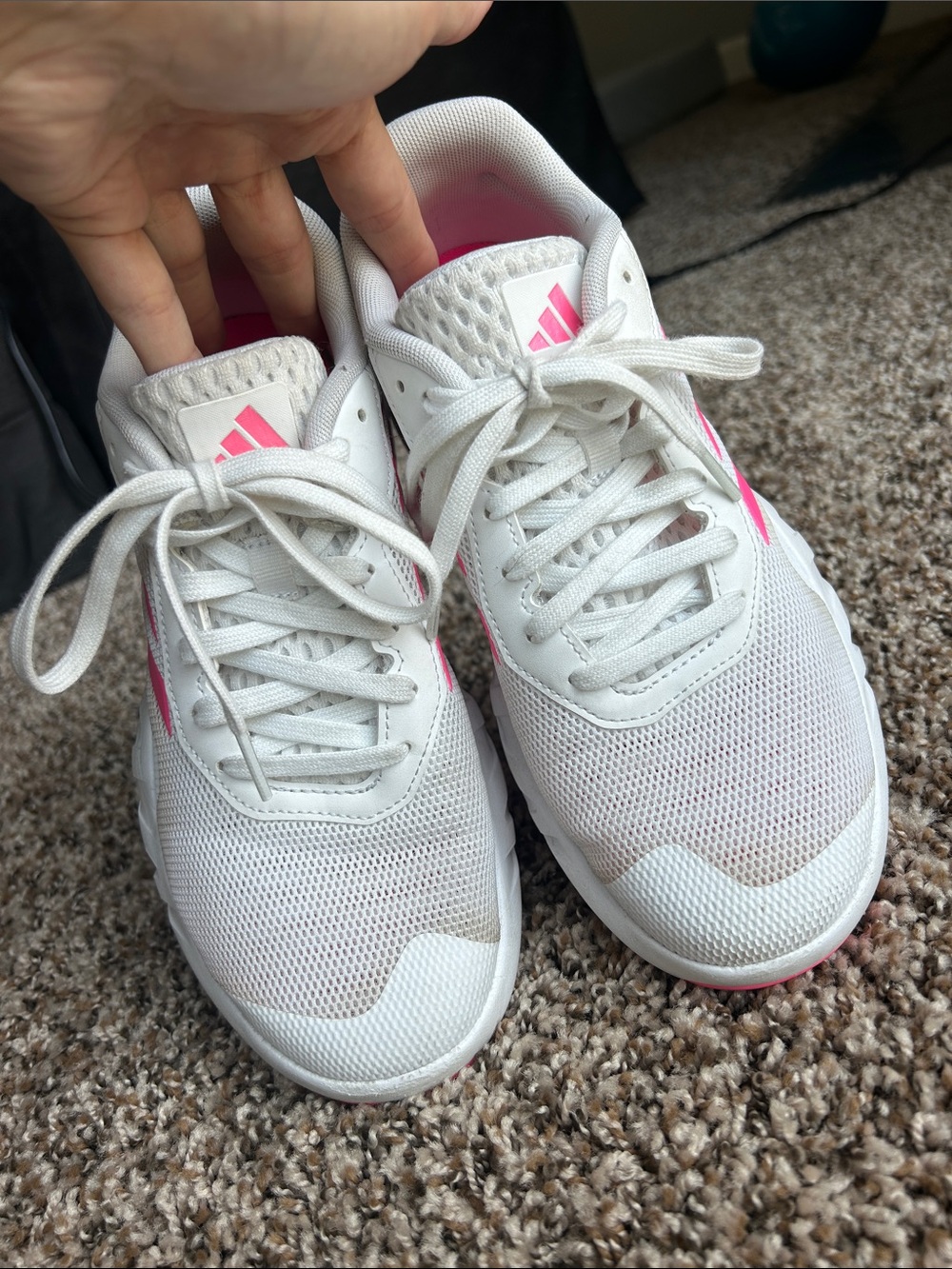 adidas Women's White Athletic Sneakers with Pink Stripes SIZE 7